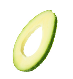 Photo of Slice of ripe avocado isolated on white