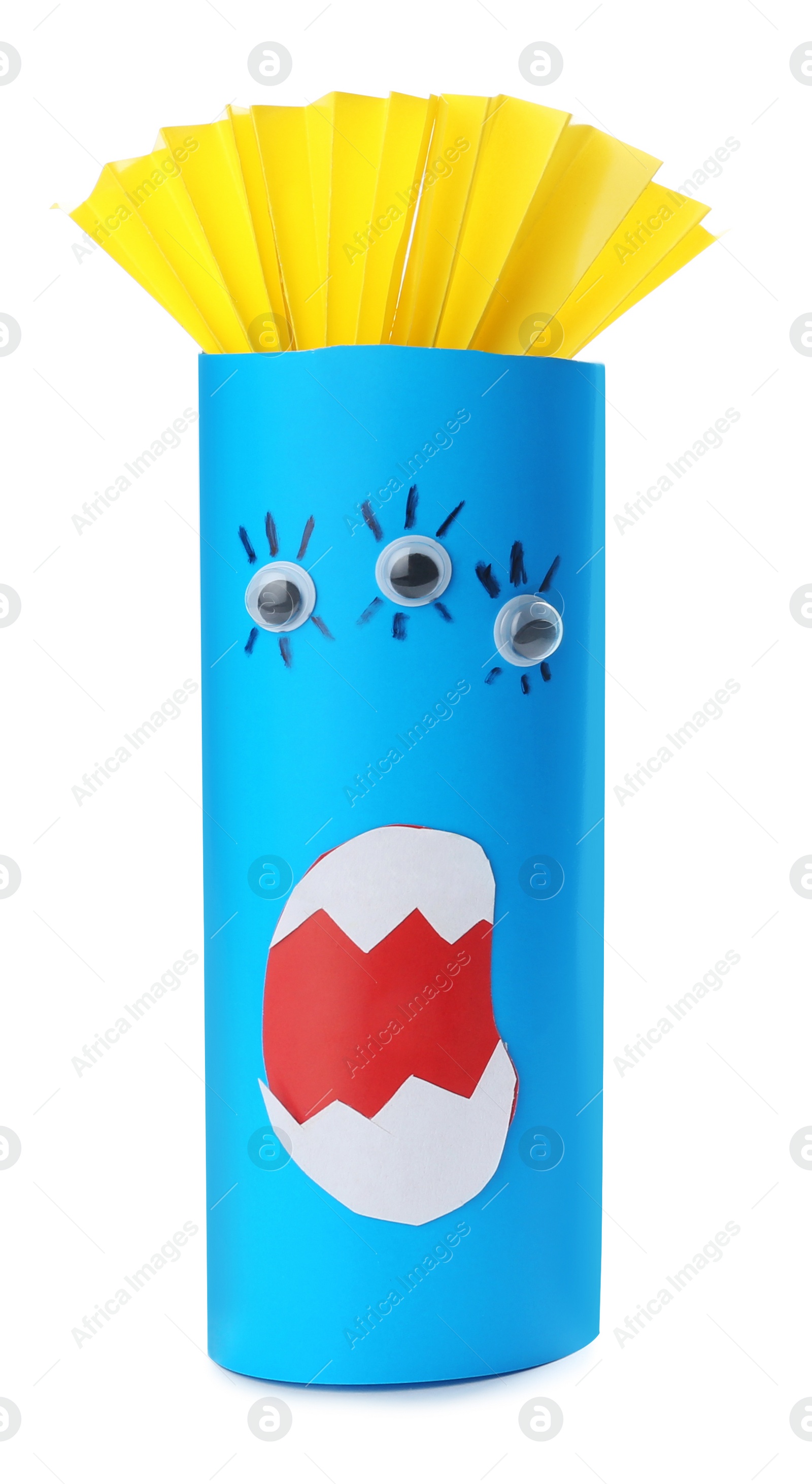 Photo of Funny blue monster isolated on white. Halloween decoration