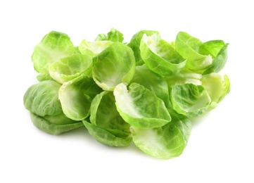 Photo of Leaves of fresh Brussels sprouts isolated on white