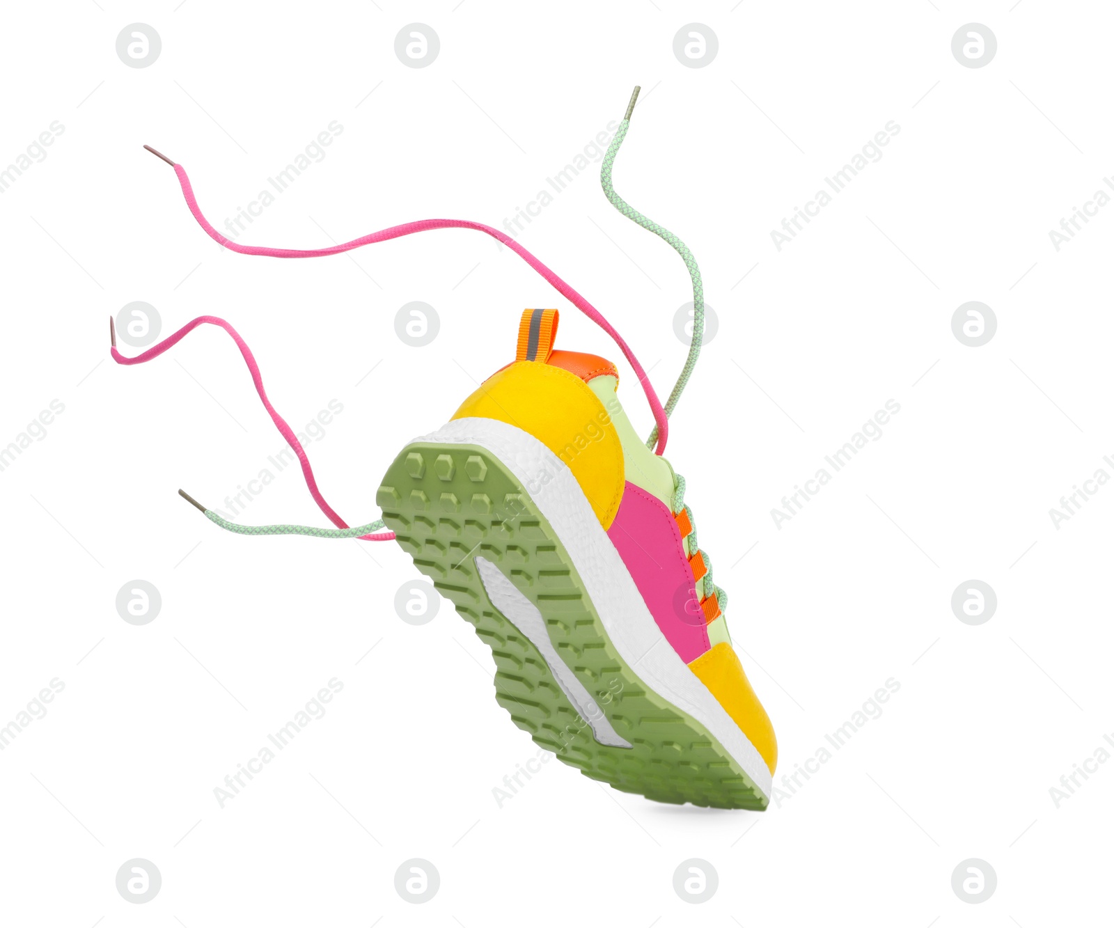 Photo of One stylish colorful sneaker isolated on white