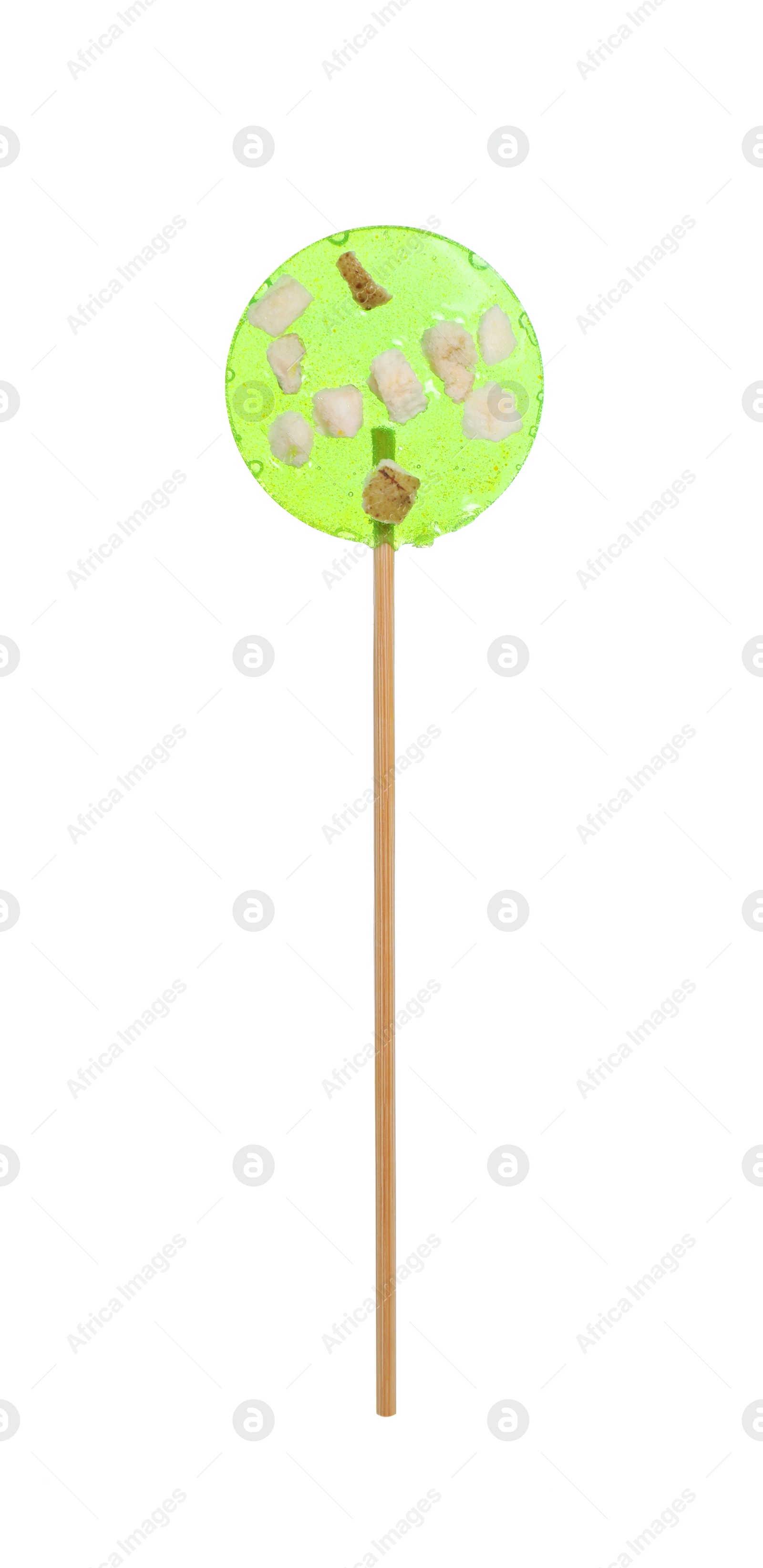 Photo of Stick with light green lollipop isolated on white