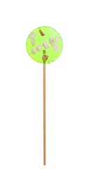 Photo of Stick with light green lollipop isolated on white