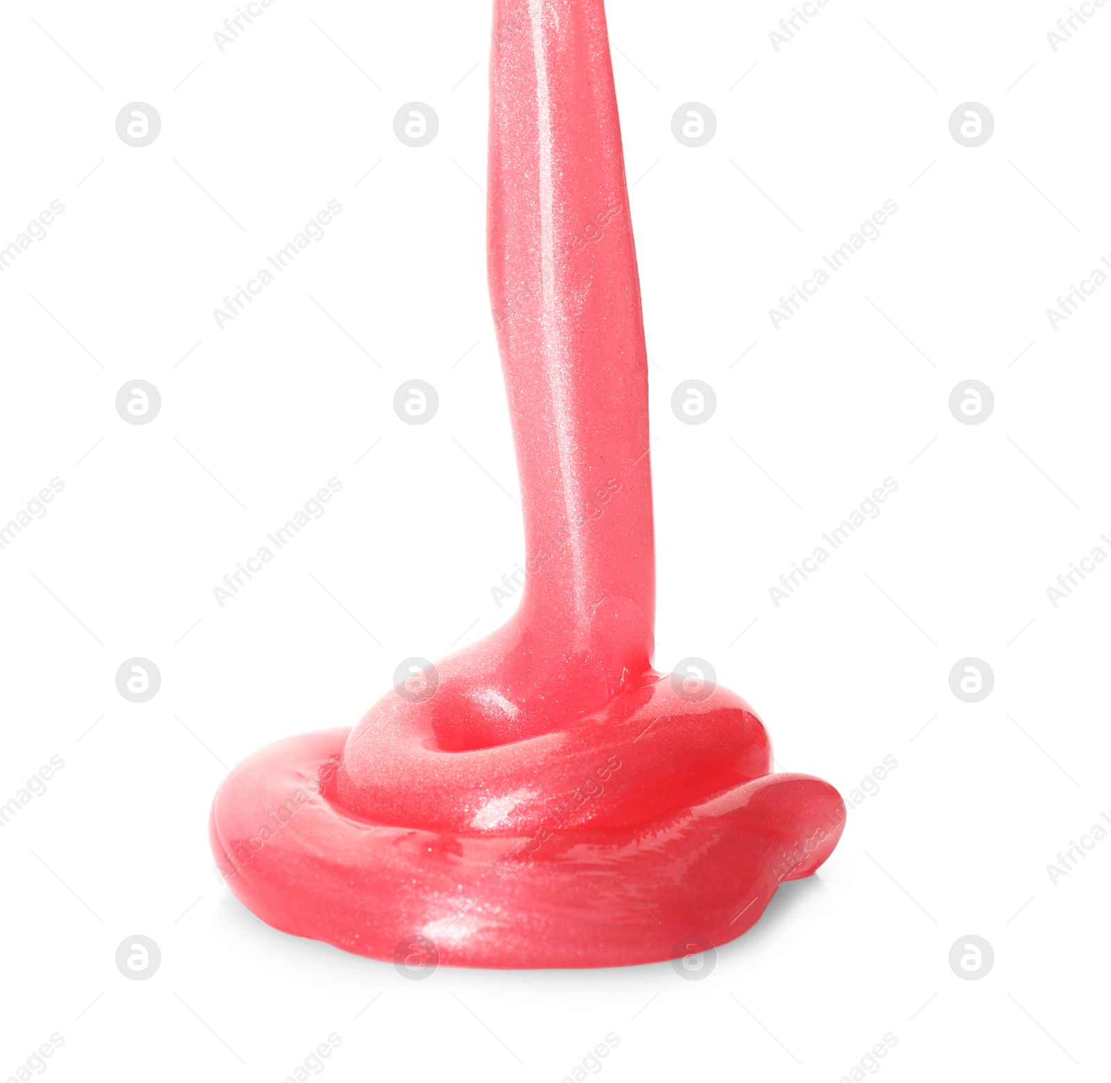 Photo of Flowing red slime on white background. Antistress toy