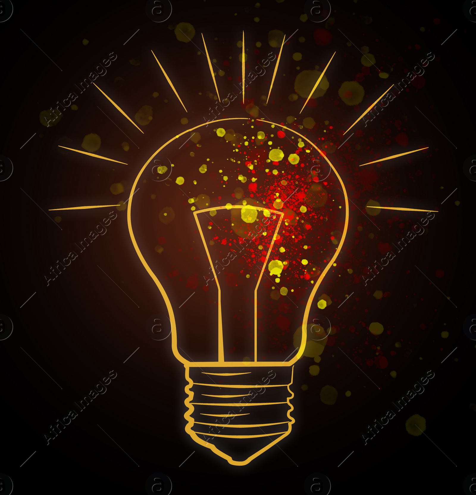 Illustration of Light bulb illustration on dark background. Concept of creative idea and innovation