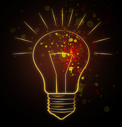 Illustration of Light bulb illustration on dark background. Concept of creative idea and innovation