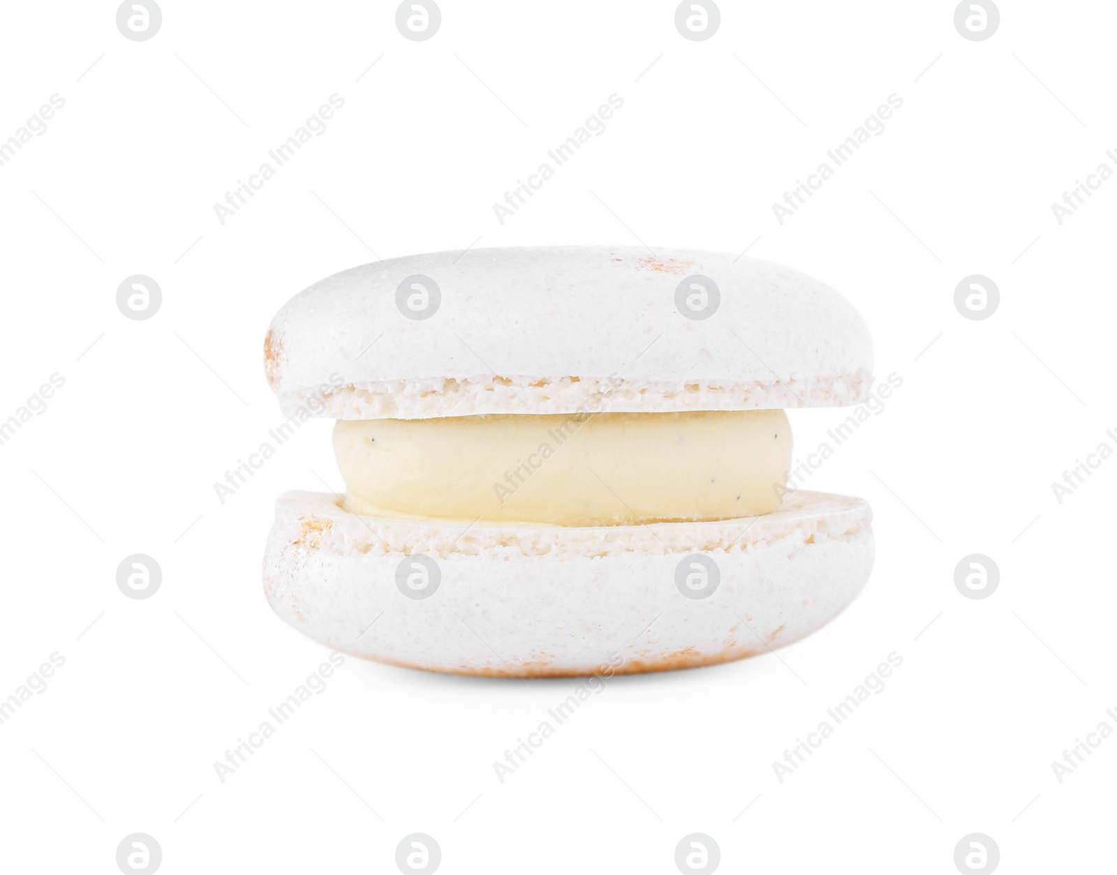 Photo of One delicious sweet macaron isolated on white