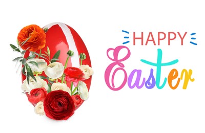 Image of Happy Easter. Egg floral design on white background