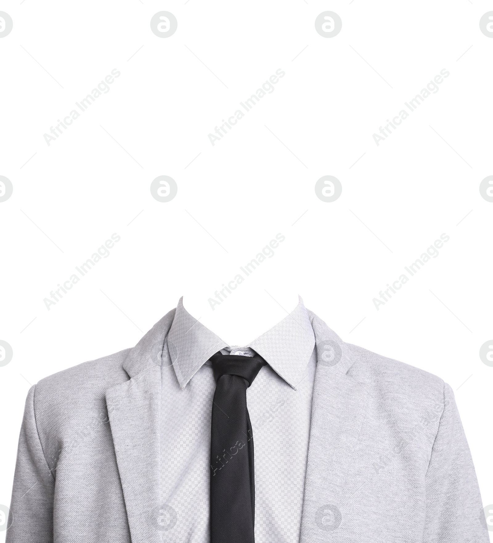 Image of Outfit replacement template for passport photo or other documents. Office jacket, shirt and necktie isolated on white