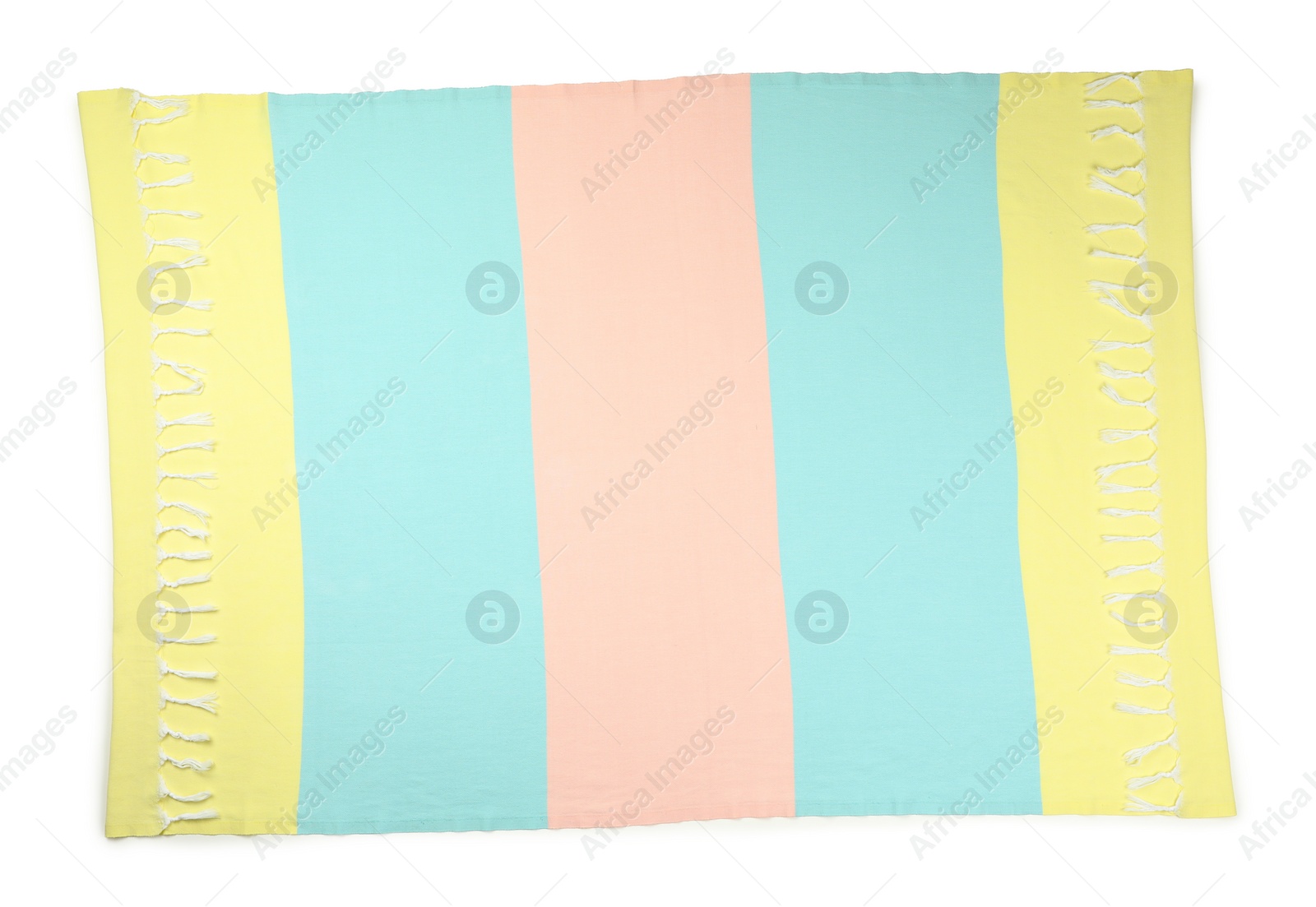 Photo of Colorful beach towel isolated on white, top view