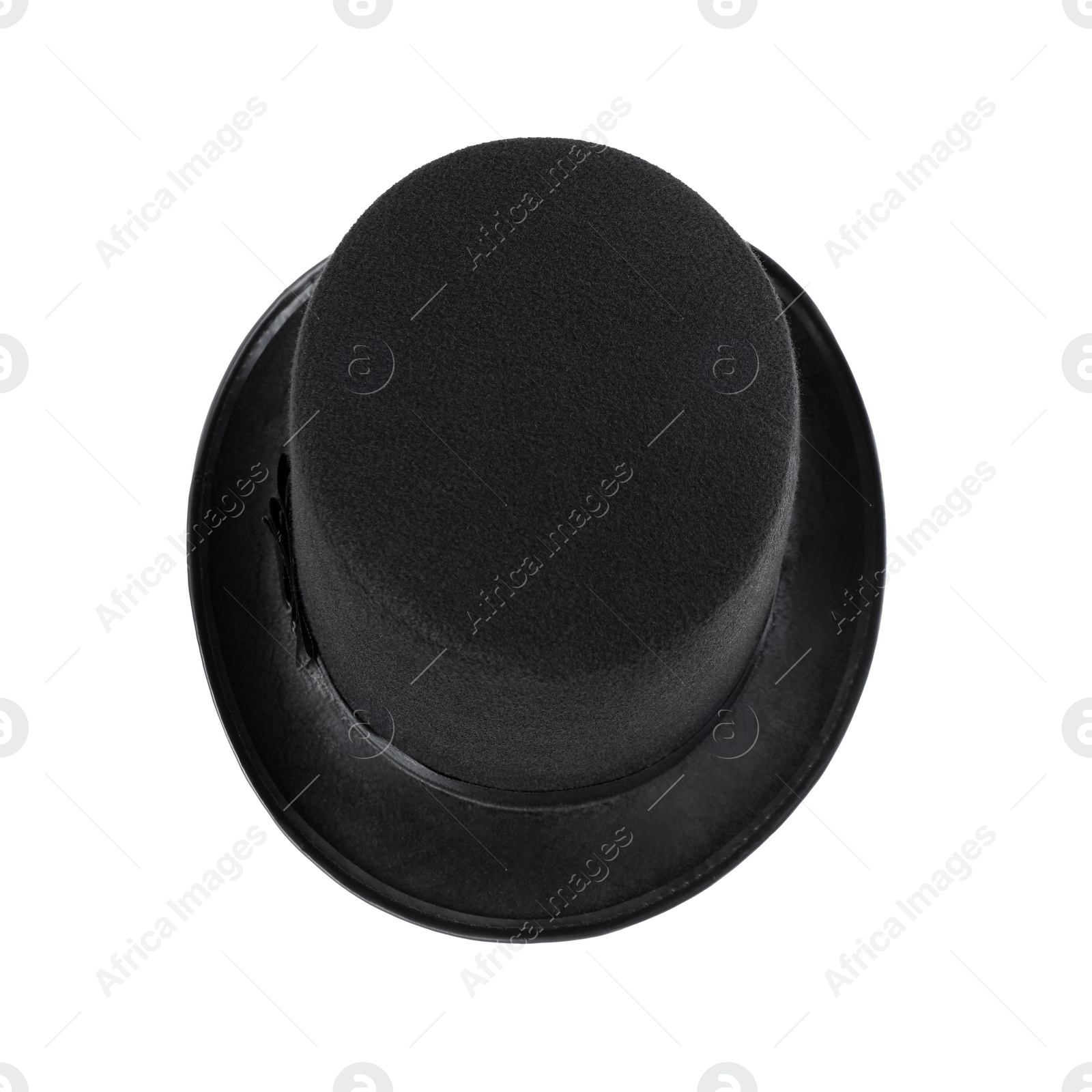 Photo of Black magician top hat isolated on white, above view