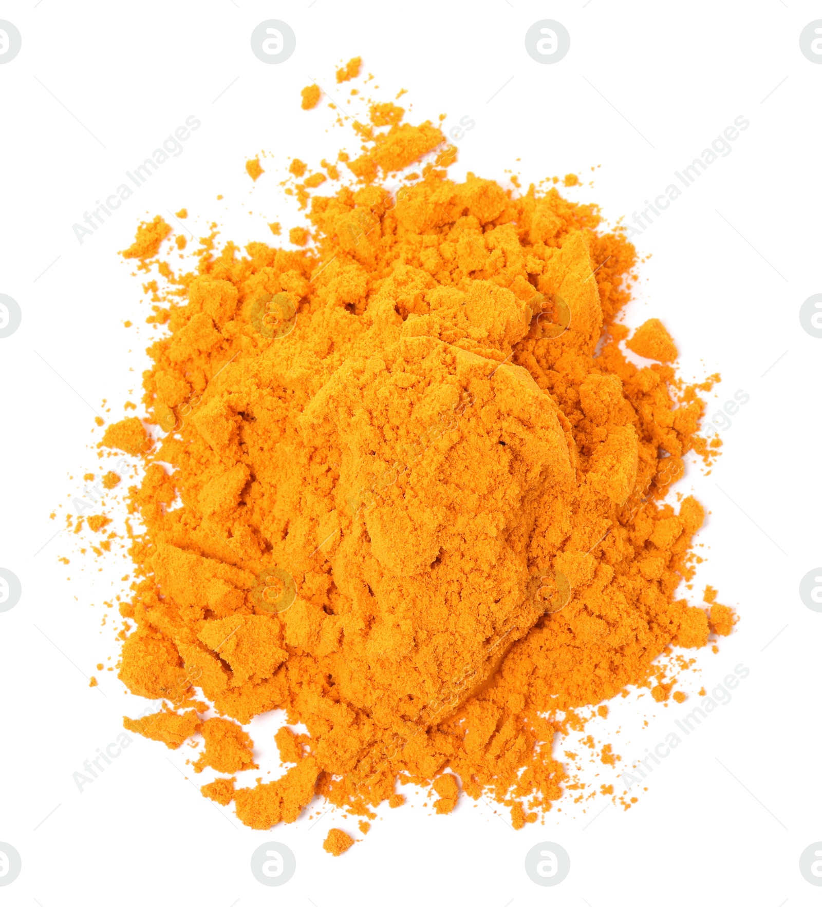 Photo of Heap of saffron powder on white background, top view