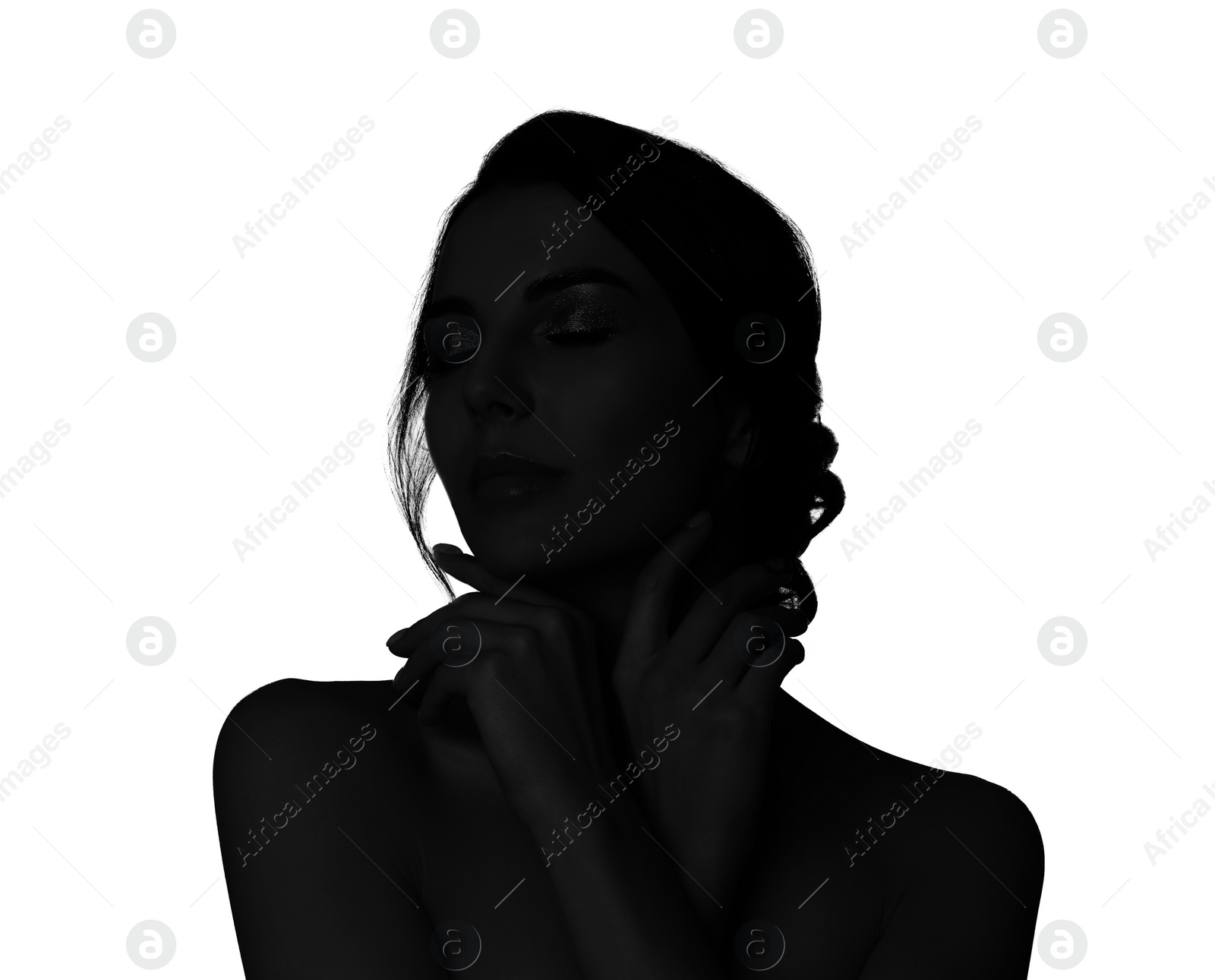 Image of Silhouette of one woman isolated on white