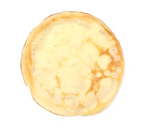 Photo of One delicious crepe isolated on white, top view