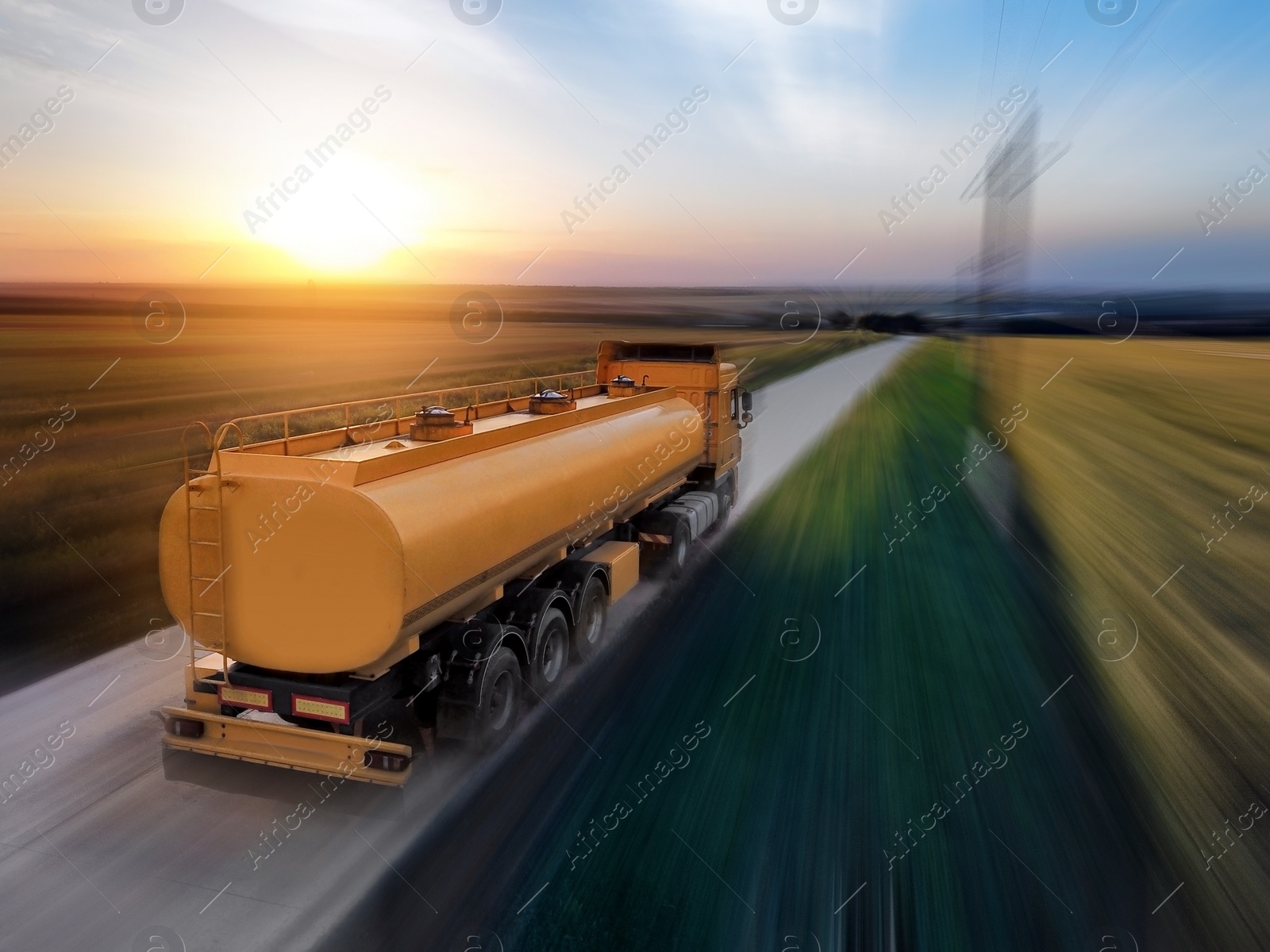 Image of Logistics concept. Truck on country road, motion blur effect 