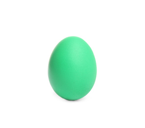 Photo of Green egg for Easter celebration isolated on white