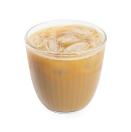 Photo of Iced coffee with milk in glass isolated on white