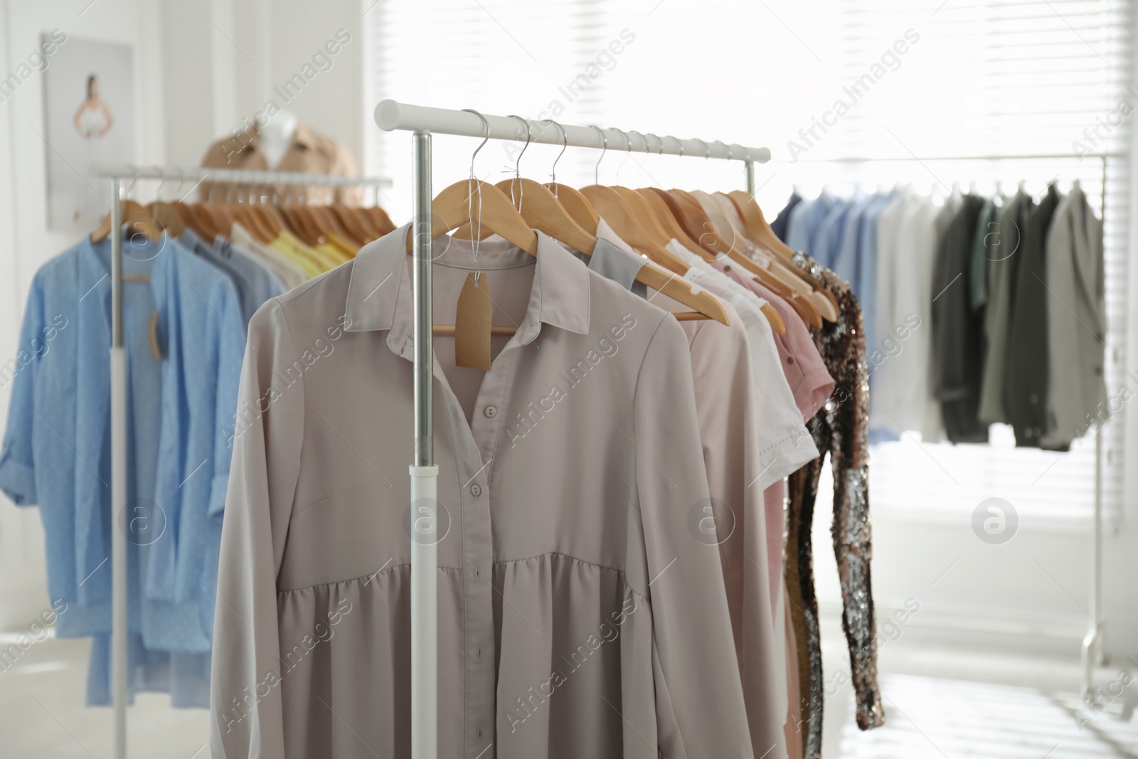 Photo of Collection of stylish women's clothes in modern boutique