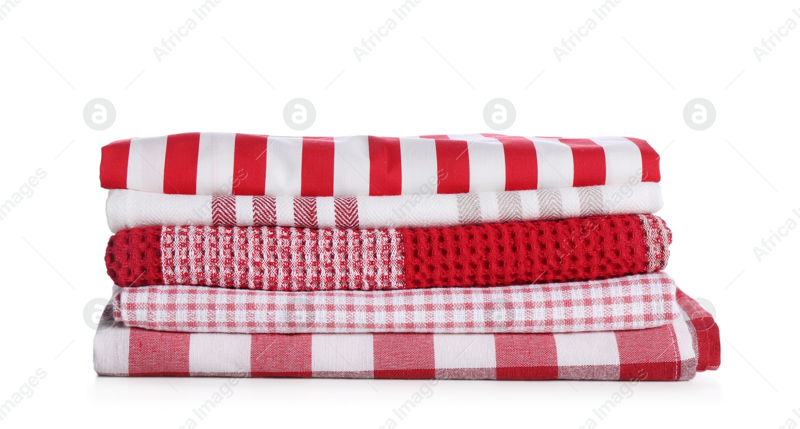 Photo of Stack of soft kitchen towels on white background