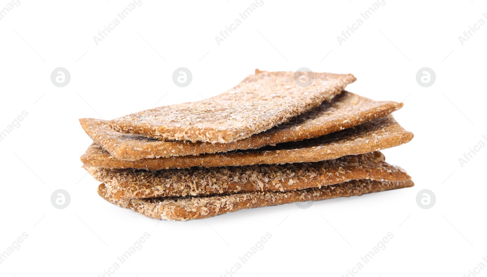 Photo of Stack of fresh crunchy rye crispbreads isolated on white