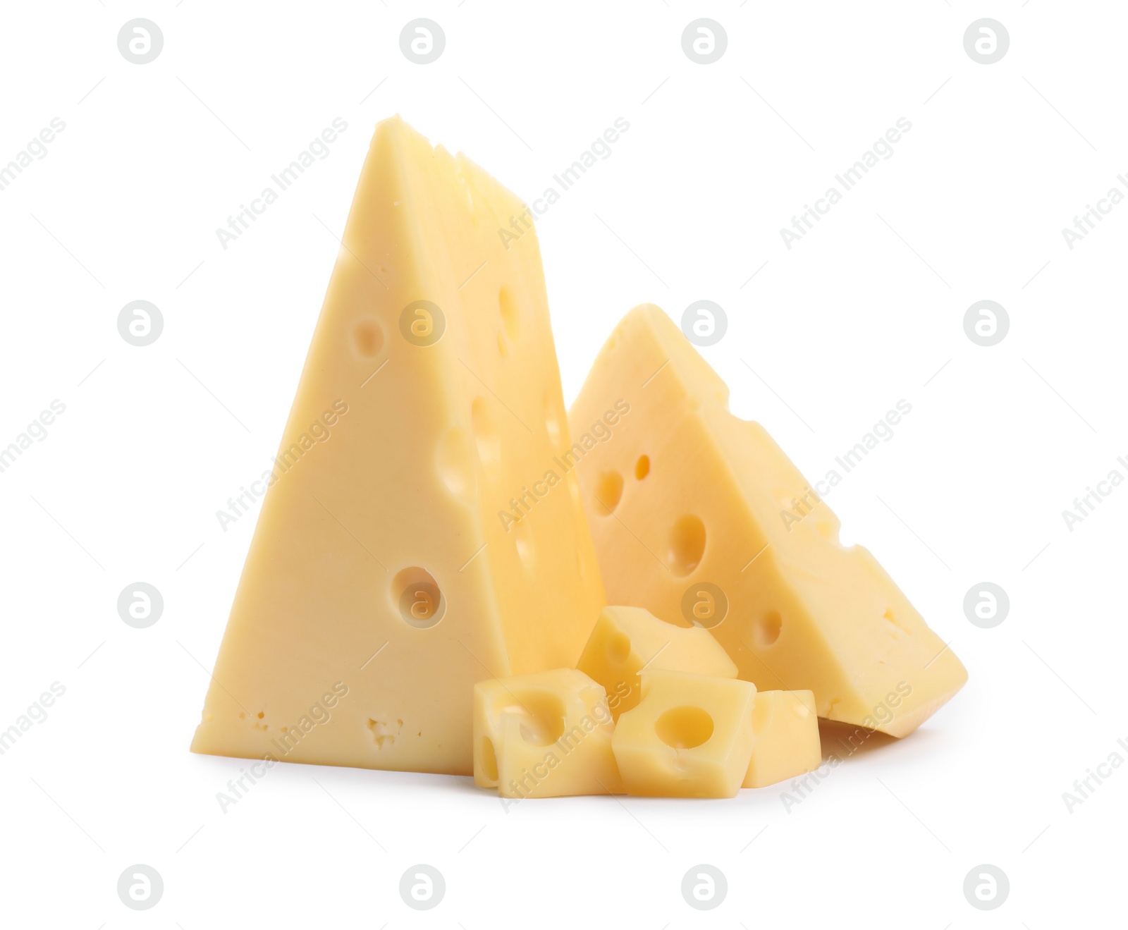 Photo of Cut fresh delicious cheese isolated on white