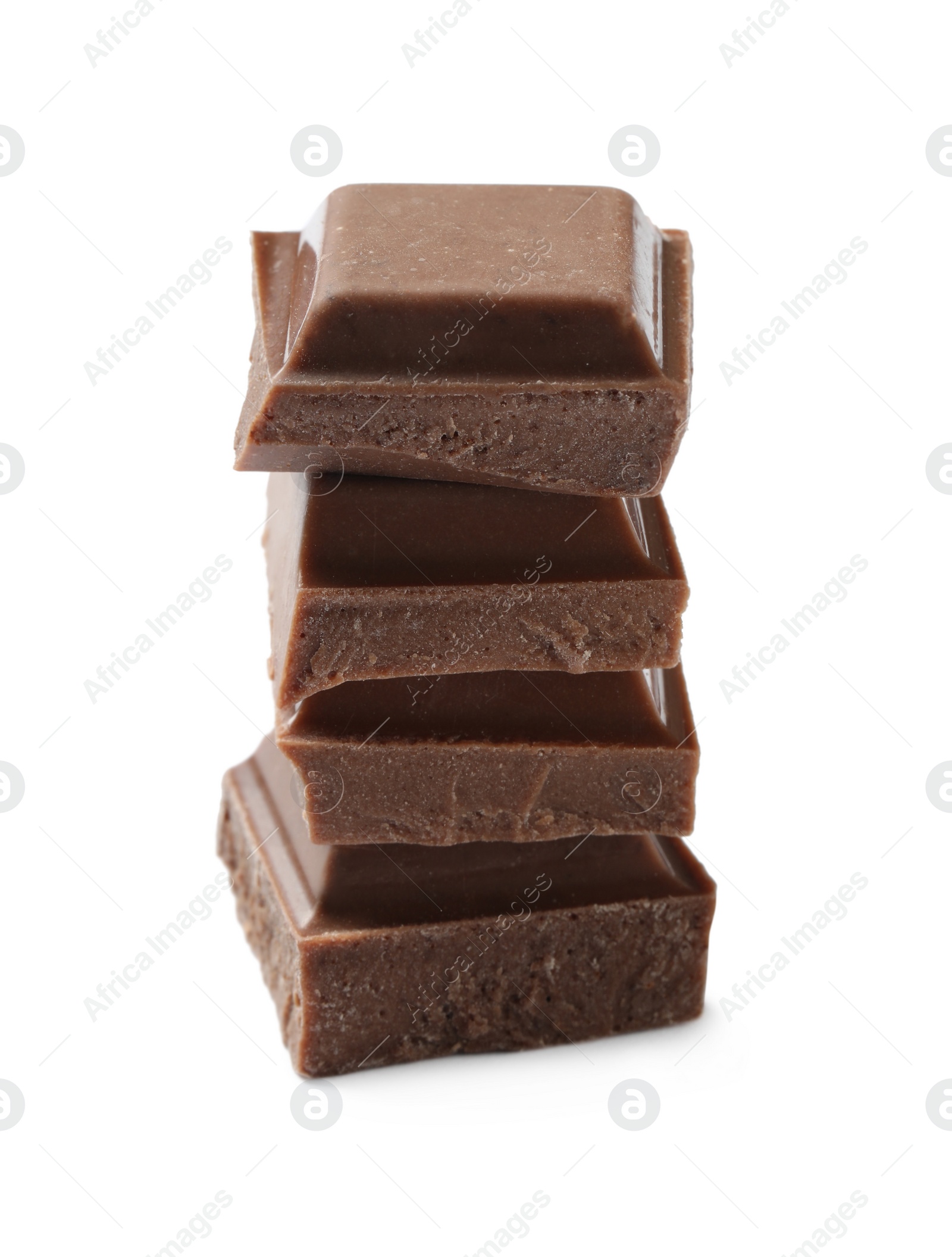 Photo of Pieces of delicious milk chocolate isolated on white
