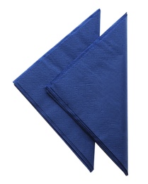 Photo of Folded blue clean paper tissues on white background, top view