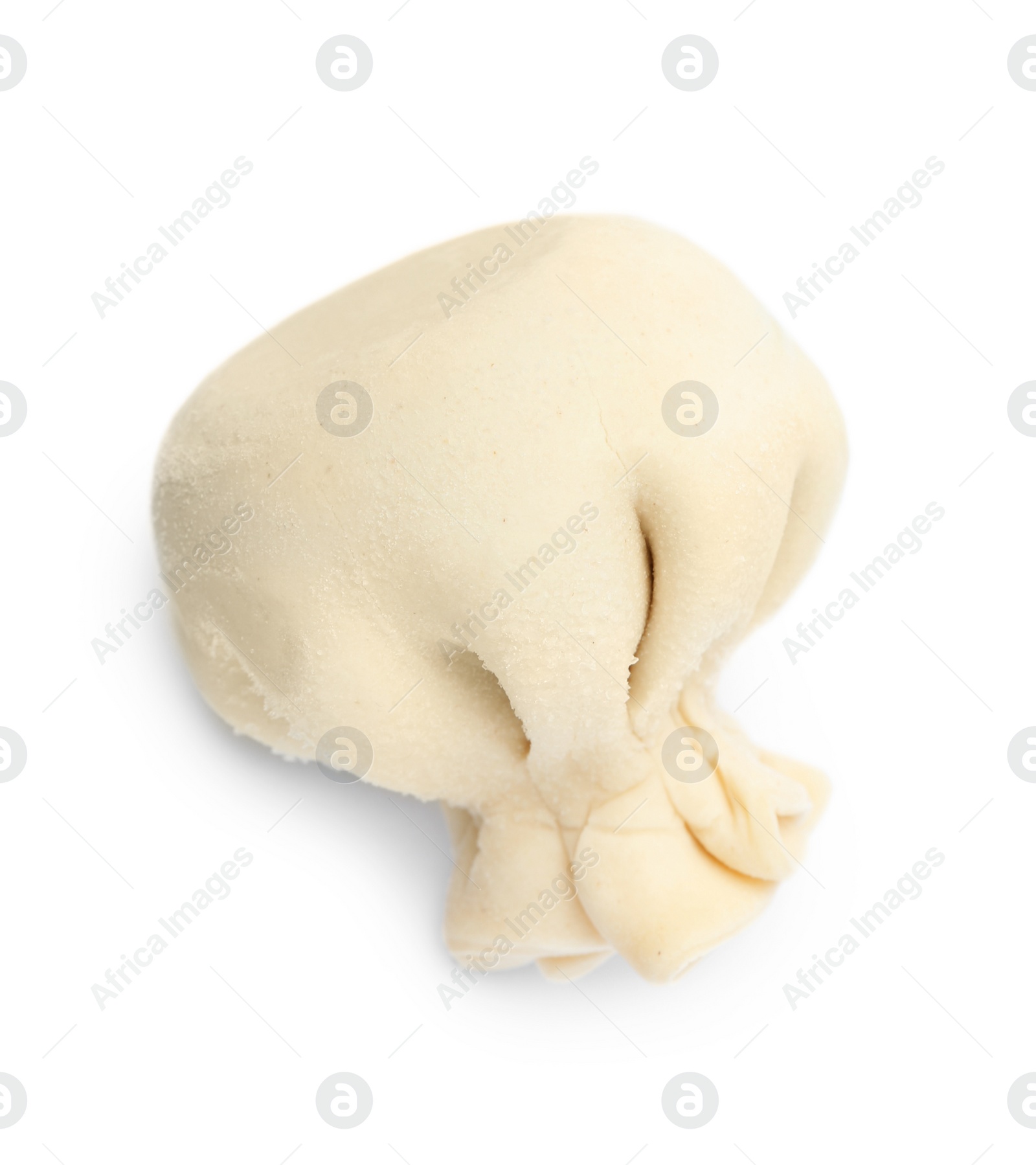 Photo of Frozen raw dumpling on white background. Traditional dish