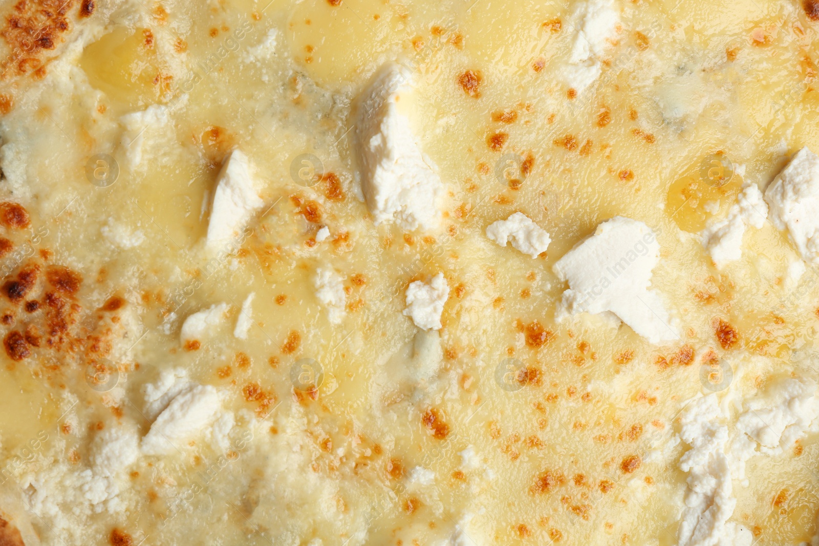 Photo of Delicious hot cheese pizza as background, closeup