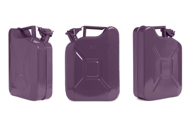 Purple canister on white background, different sides