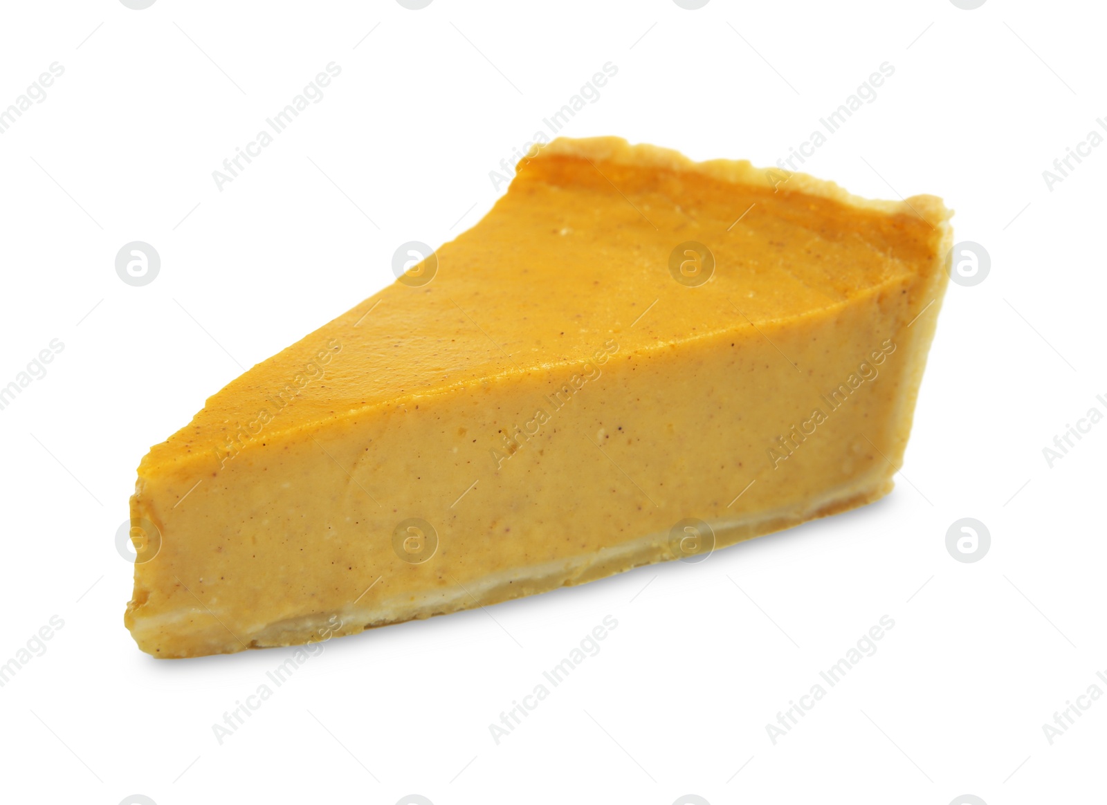 Photo of Piece of delicious pumpkin pie isolated on white