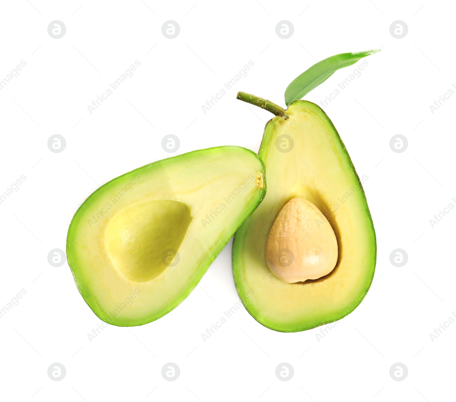 Photo of Ripe sliced avocado on white background