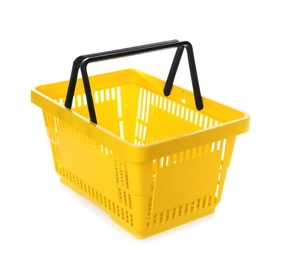 Color plastic shopping basket on white background