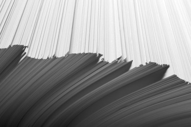 Photo of White paper sheets as background, closeup view