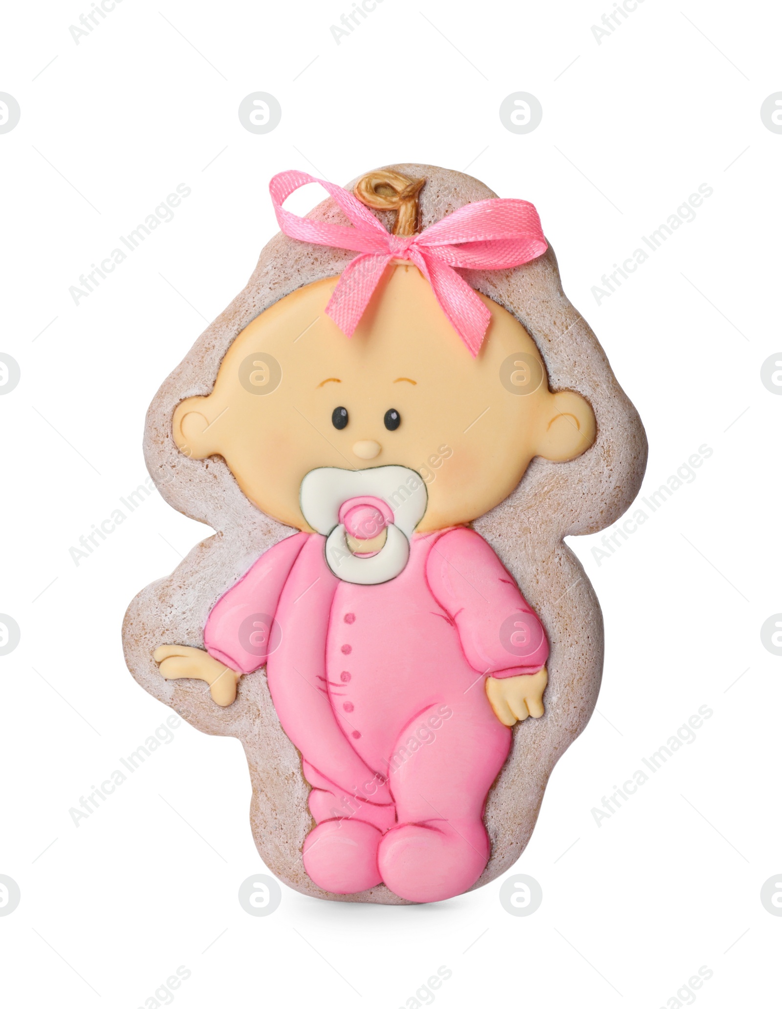 Photo of Tasty cookie in shape of cute baby isolated on white