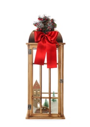 Photo of Beautiful decorative Christmas lantern isolated on white