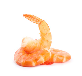 Delicious freshly cooked shrimps isolated on white