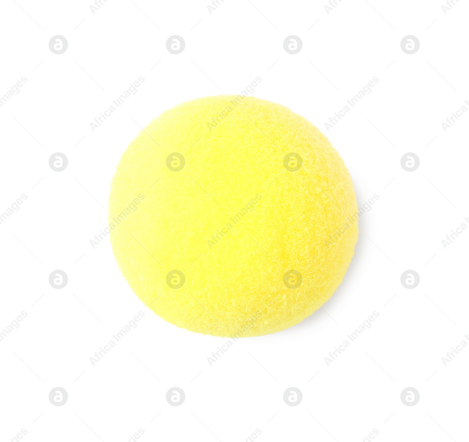 Photo of Yellow foam clown nose isolated on white, top view