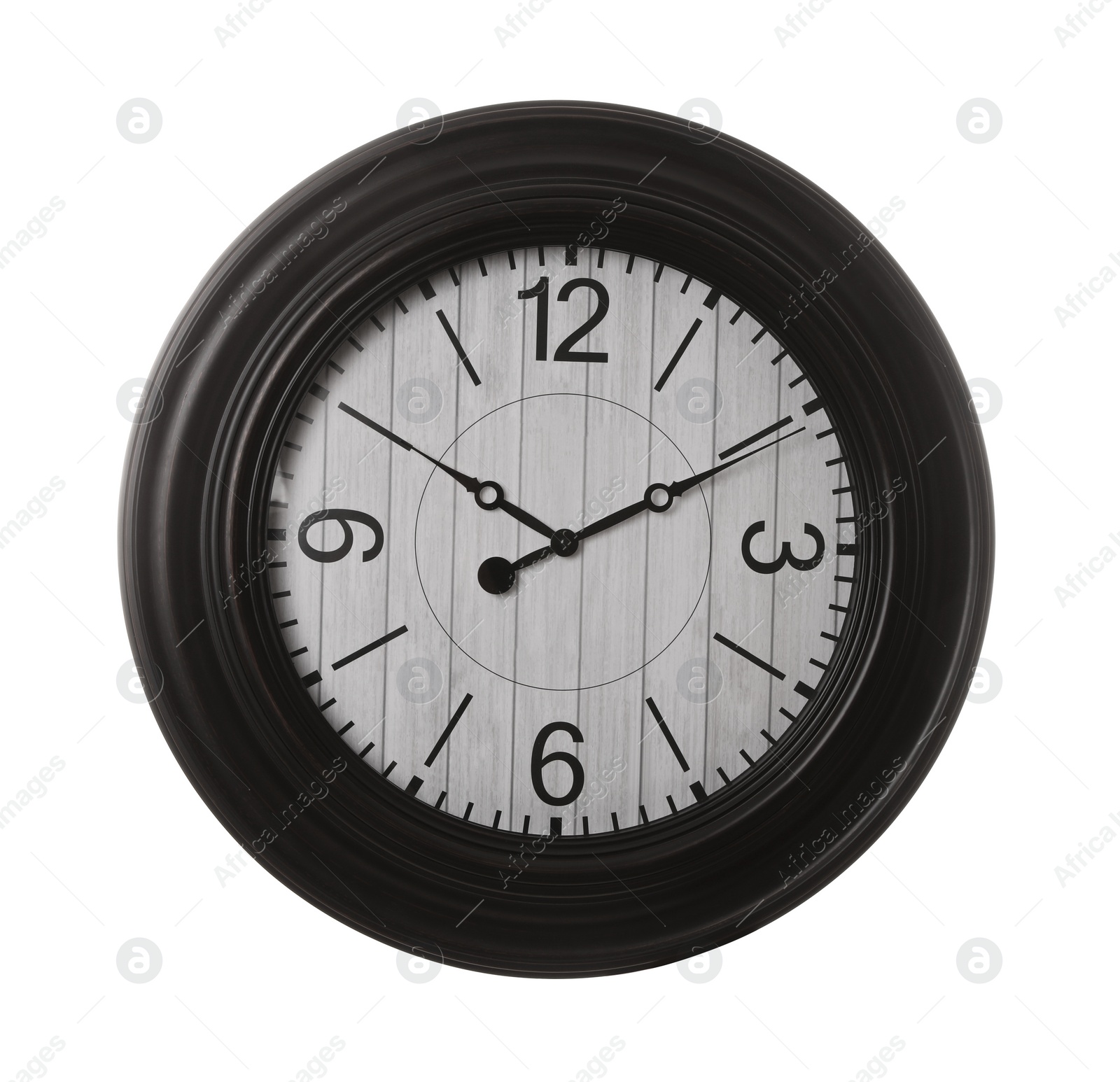 Photo of Stylish round wall clock isolated on white