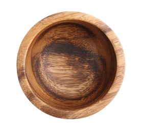 Photo of Wooden bowl on white background, top view