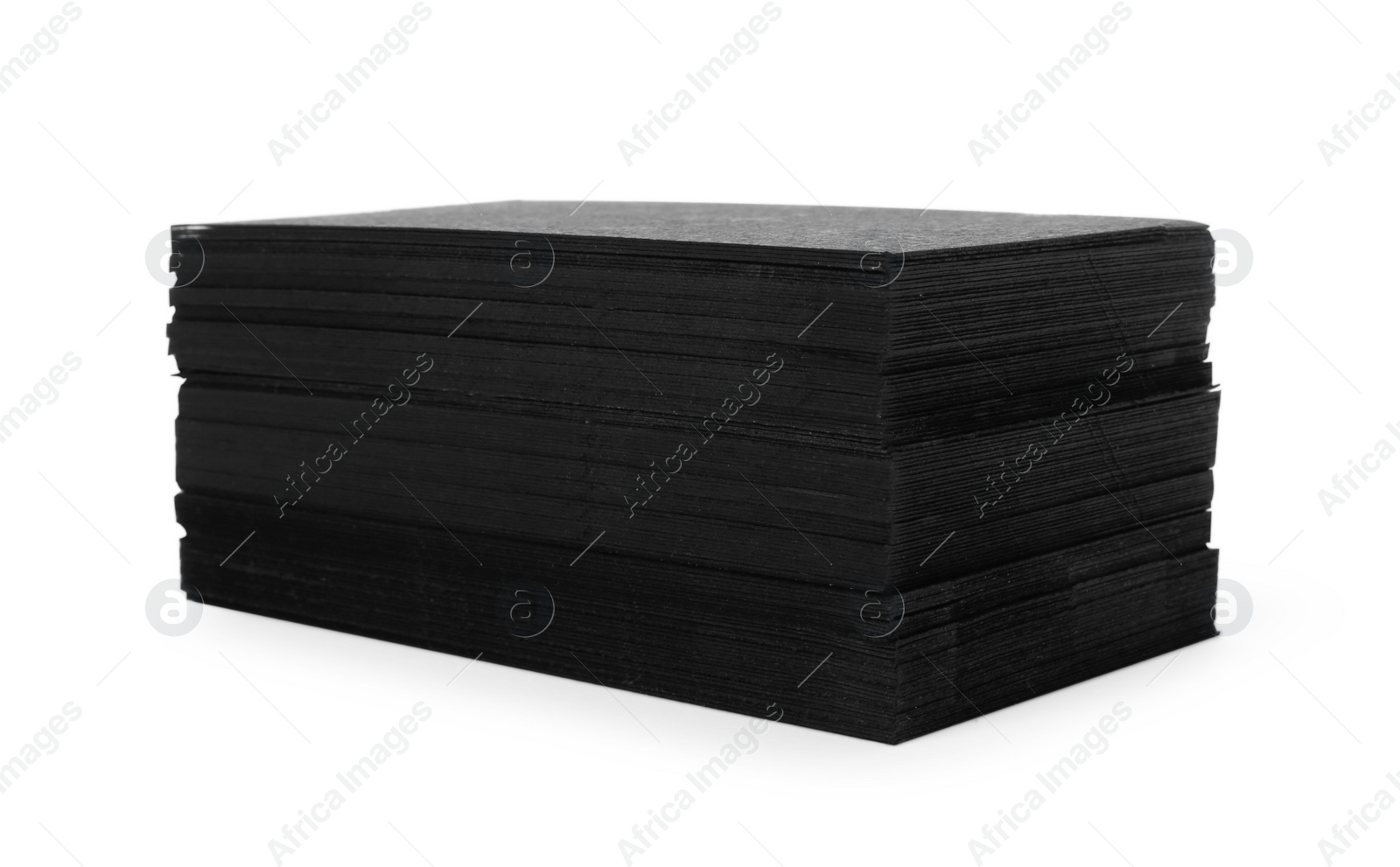 Photo of Stack of blank black business cards isolated on white