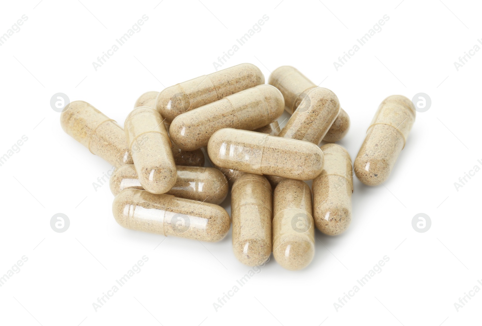 Photo of Vitamin capsules isolated on white. Health supplement