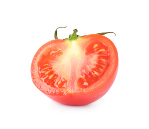 Photo of Half of tasty raw tomato isolated on white