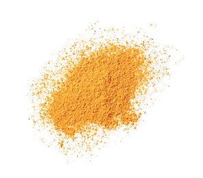 Photo of Dry curry powder isolated on white, top view