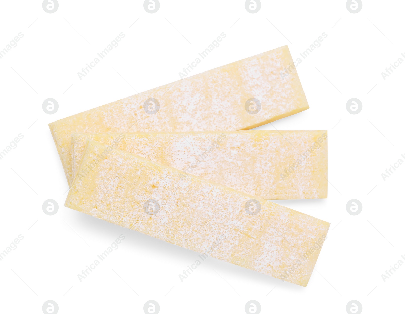 Photo of Sticks of tasty chewing gum isolated on white, top view