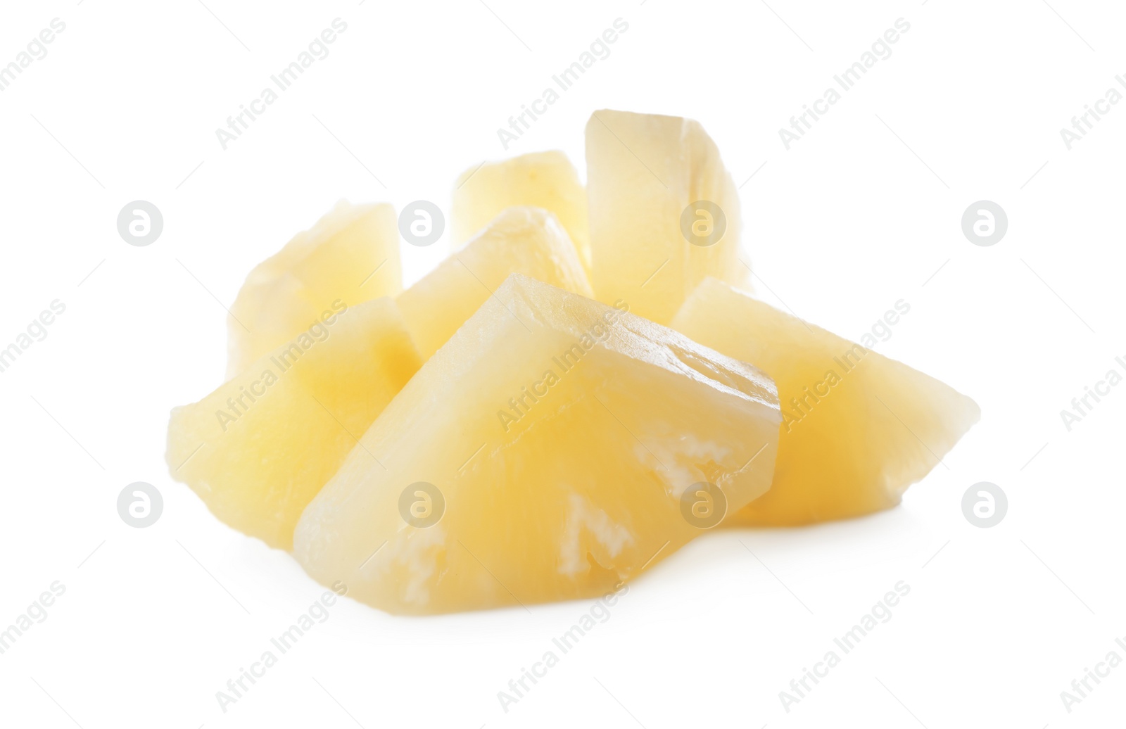 Photo of Pieces of canned pineapple isolated on white