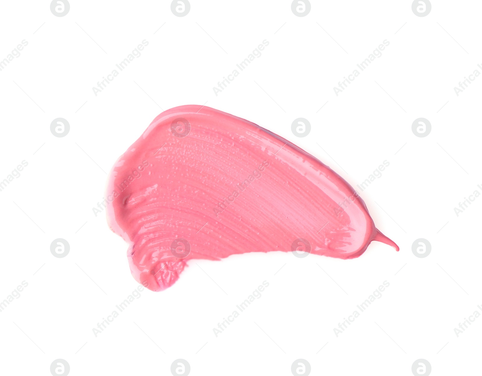 Photo of Stroke of pink lip gloss isolated on white, top view