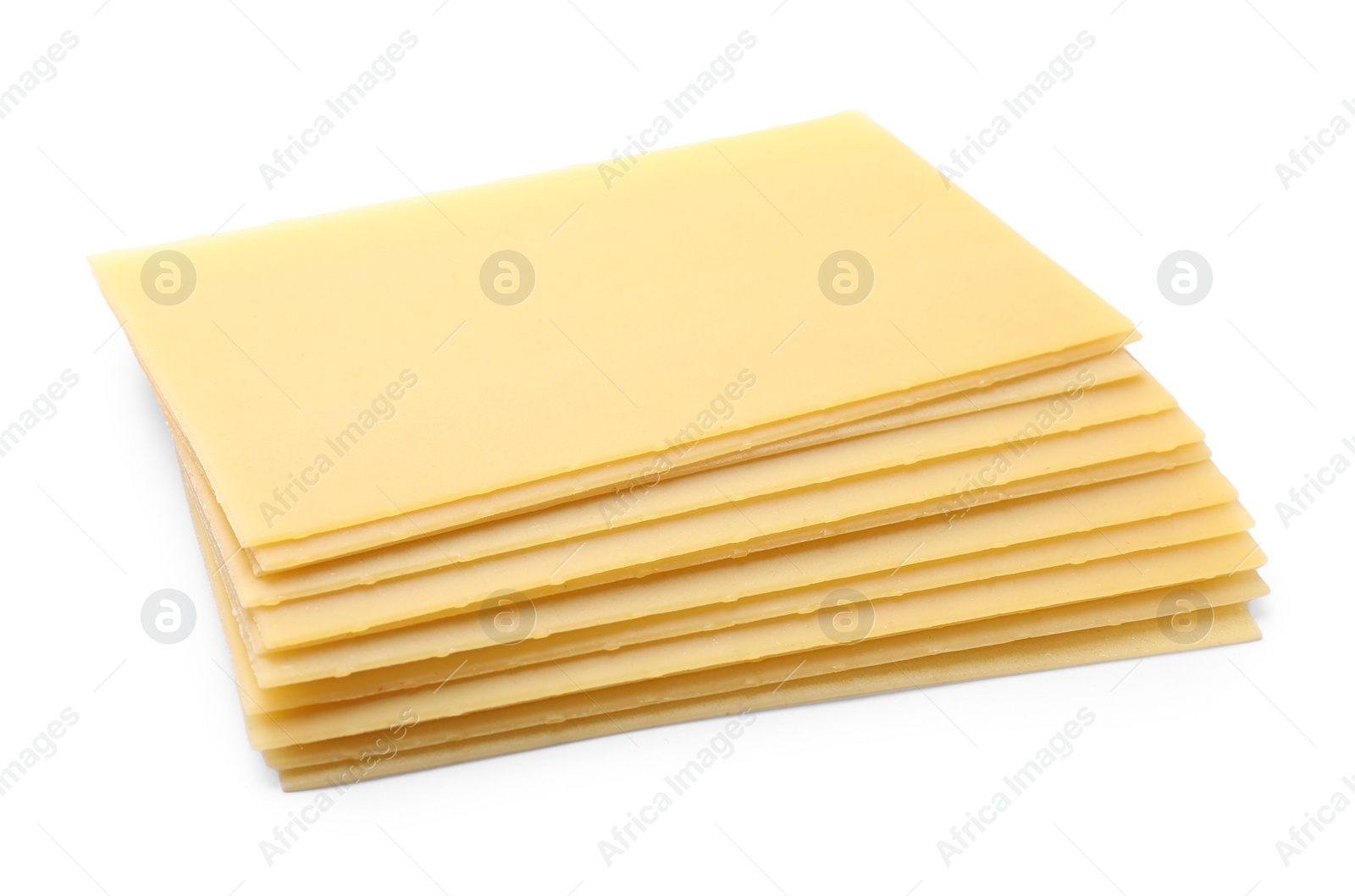 Photo of Stack of uncooked lasagna sheets isolated on white