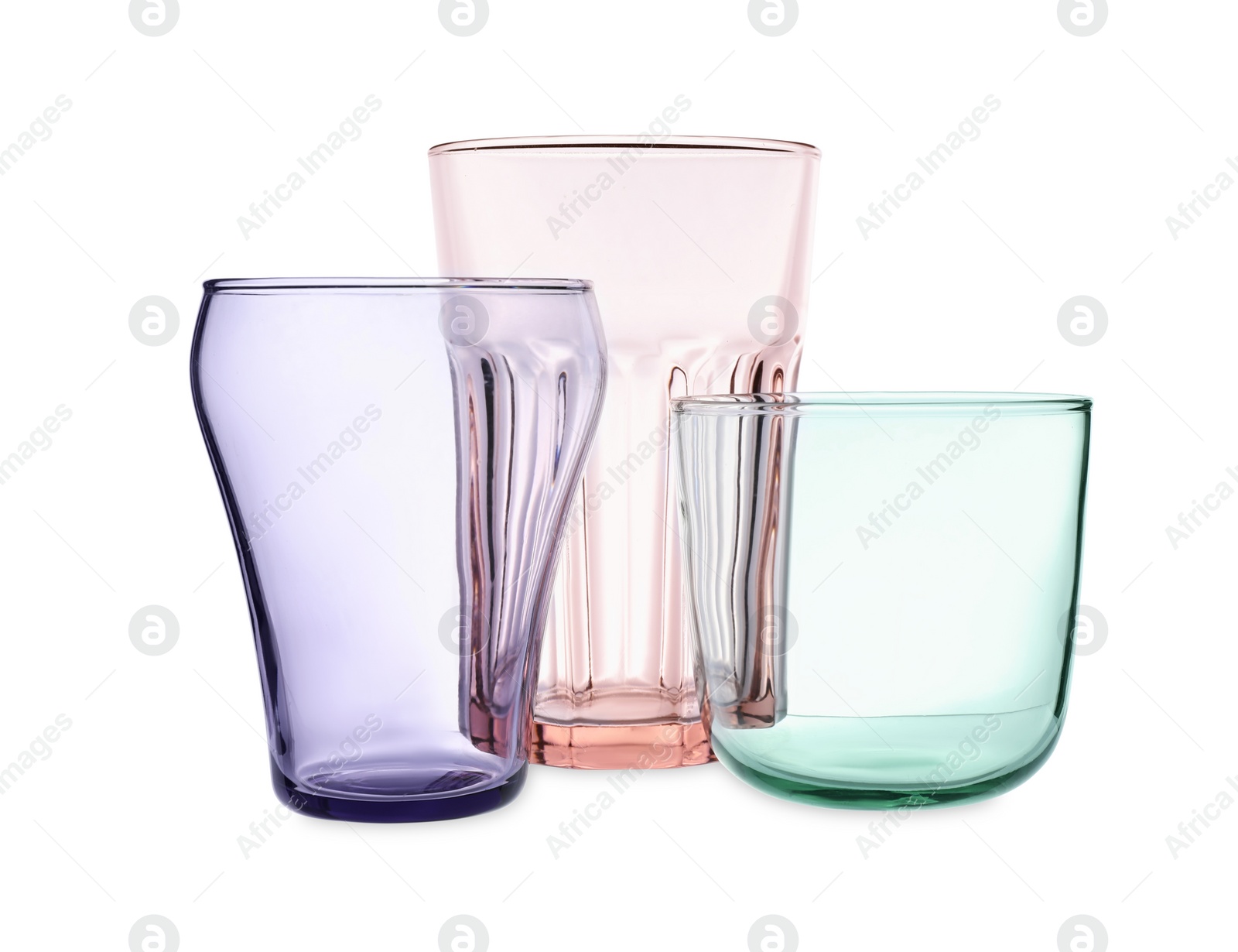 Photo of Elegant clean empty glasses on white background