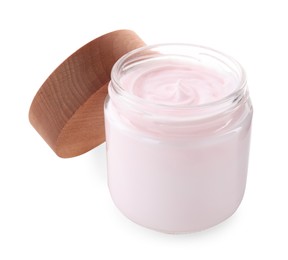 Jar of hand cream on white background