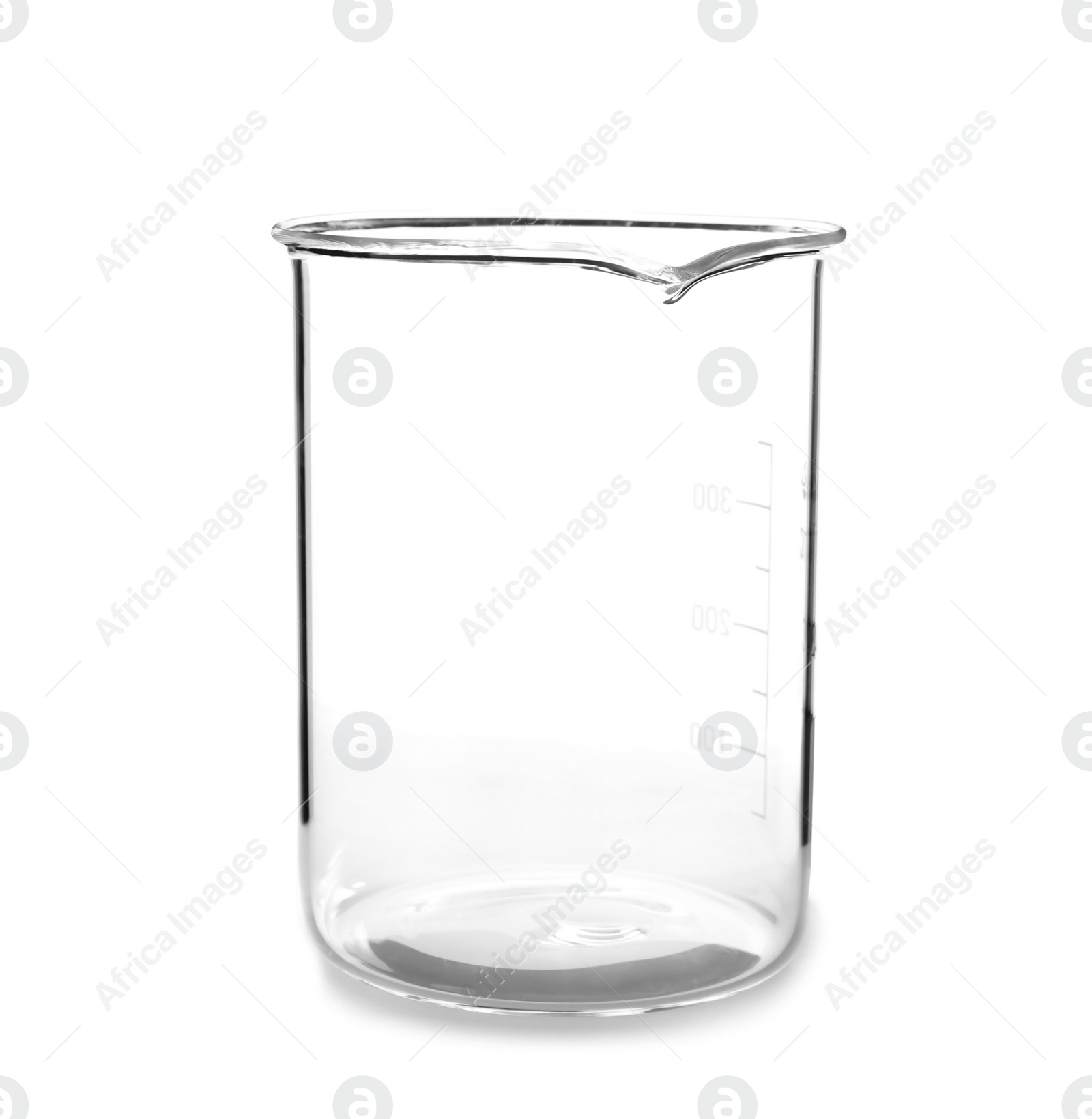 Photo of Empty beaker on white background. Laboratory analysis equipment